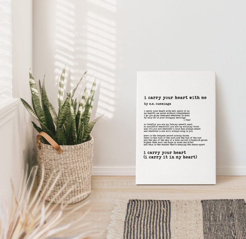 I Carry Your Heart with Me ( I Carry it in My Heart) EE Cummings Quote - Low Profile Mounted Canvas Typography Art Print - Image 3