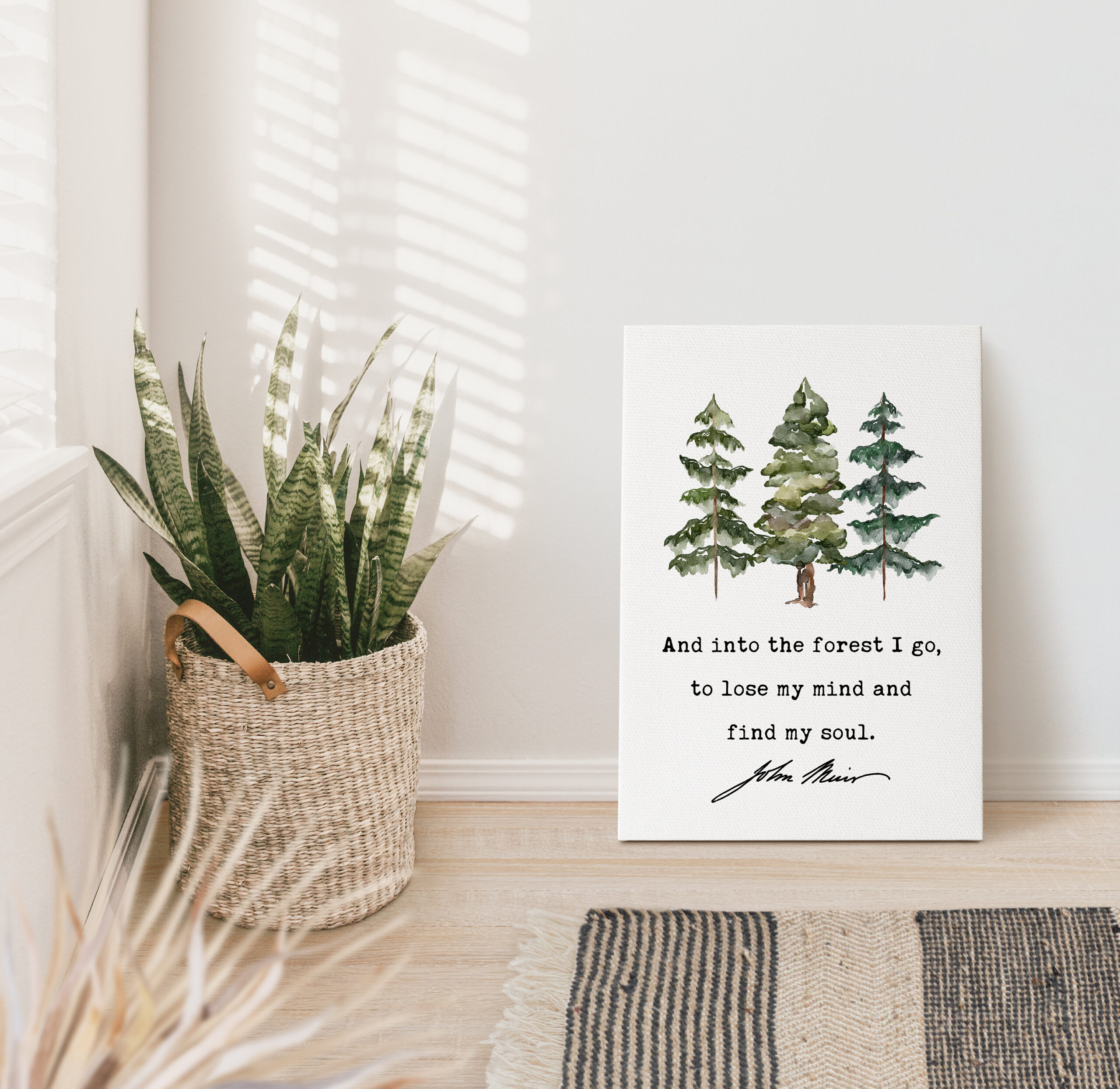 John Muir Quote - And into the forest I go, to lose my mind and find my soul. Low Profile Mounted Canvas Typography Art Print - Image 2