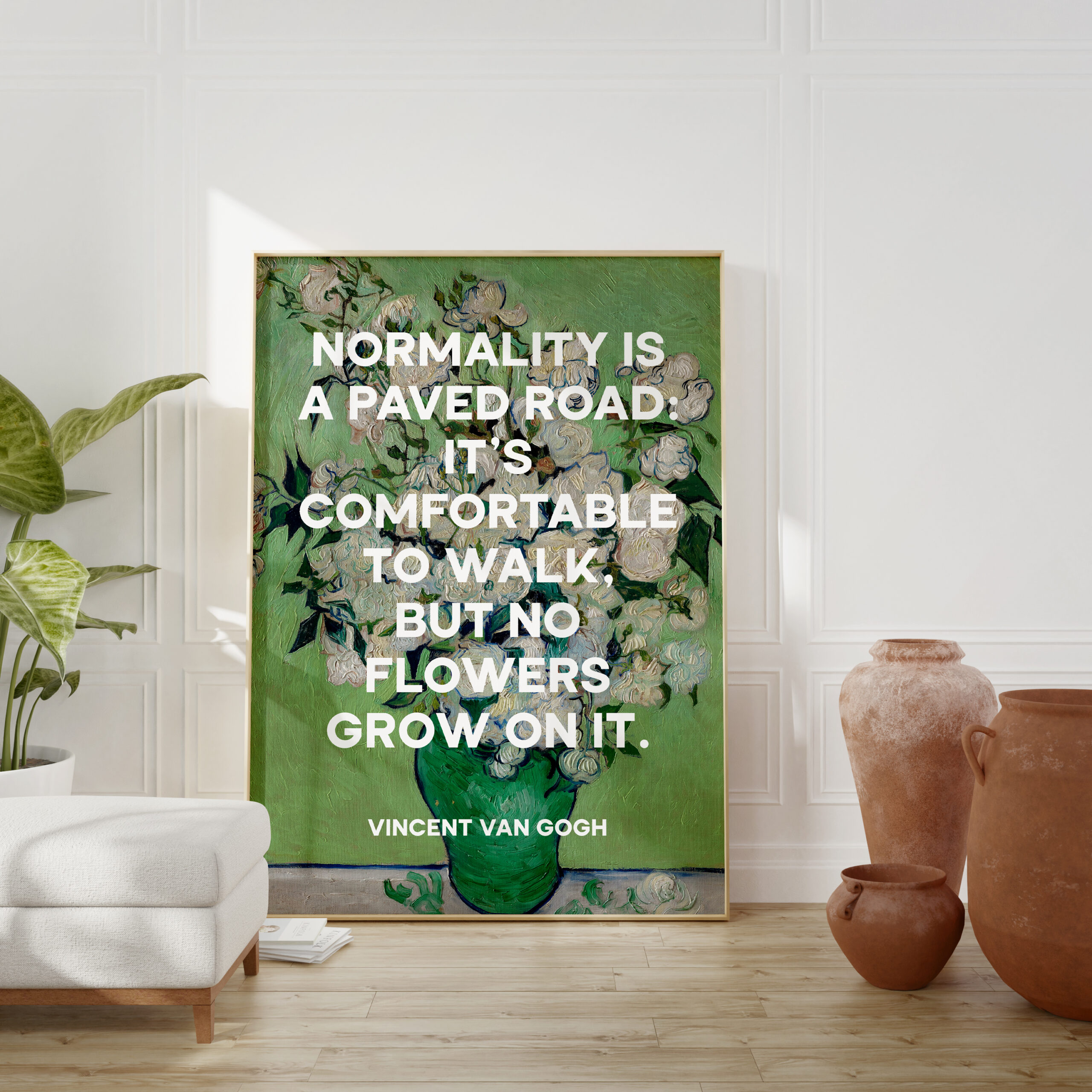 Normality is a paved road: It's comfortable to walk, but no flowers grow on it. Vincent van Gogh Quote Art Print - Roses (1890) Painting - Image 3