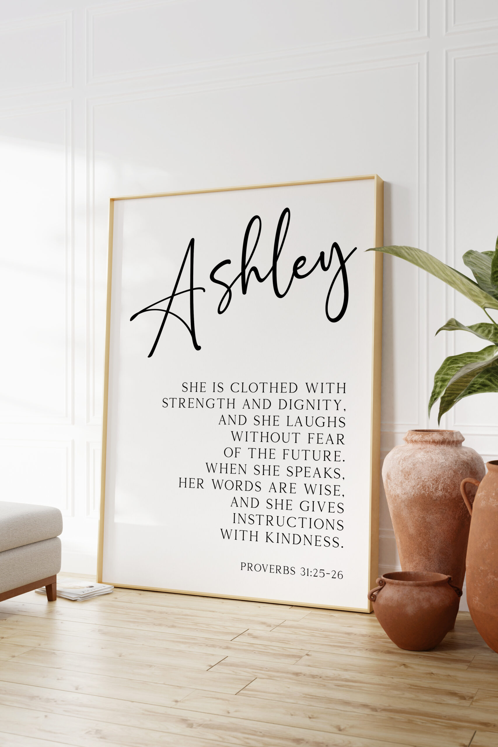 Proverbs 31:25-26 She is clothed with strength & dignity, and she laughs without fear of the future... Personalized Typography Art Print - Image 3