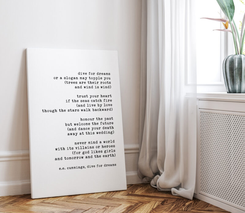 dive for dreams - E.E. Cummings Poem - Low Profile Mounted Canvas Typography Art Print - Image 4