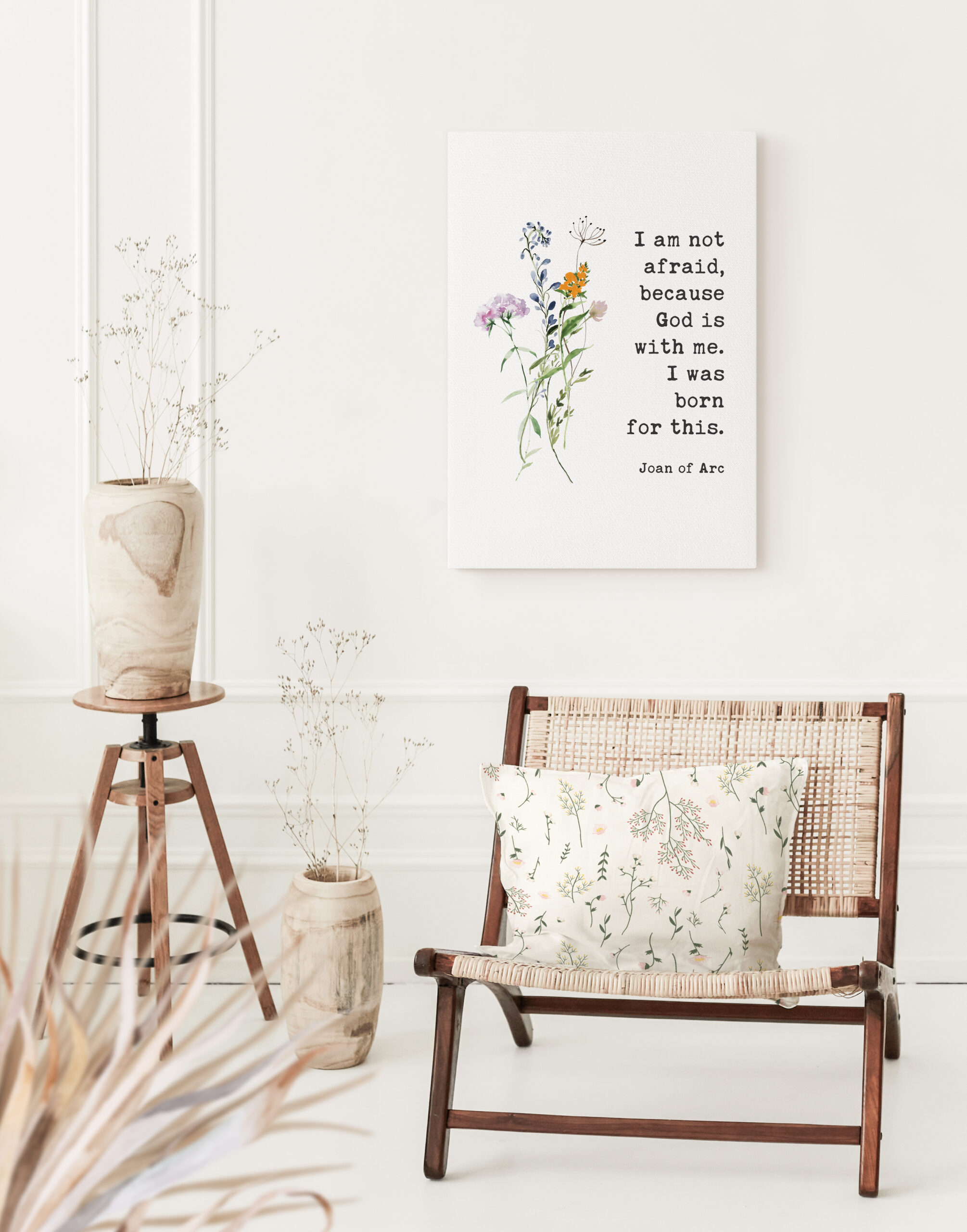 I am not afraid, because God is with me. I was born for this. Joan of Arc Quote Low Profile Mounted Canvas Typography Art Print - Image 3