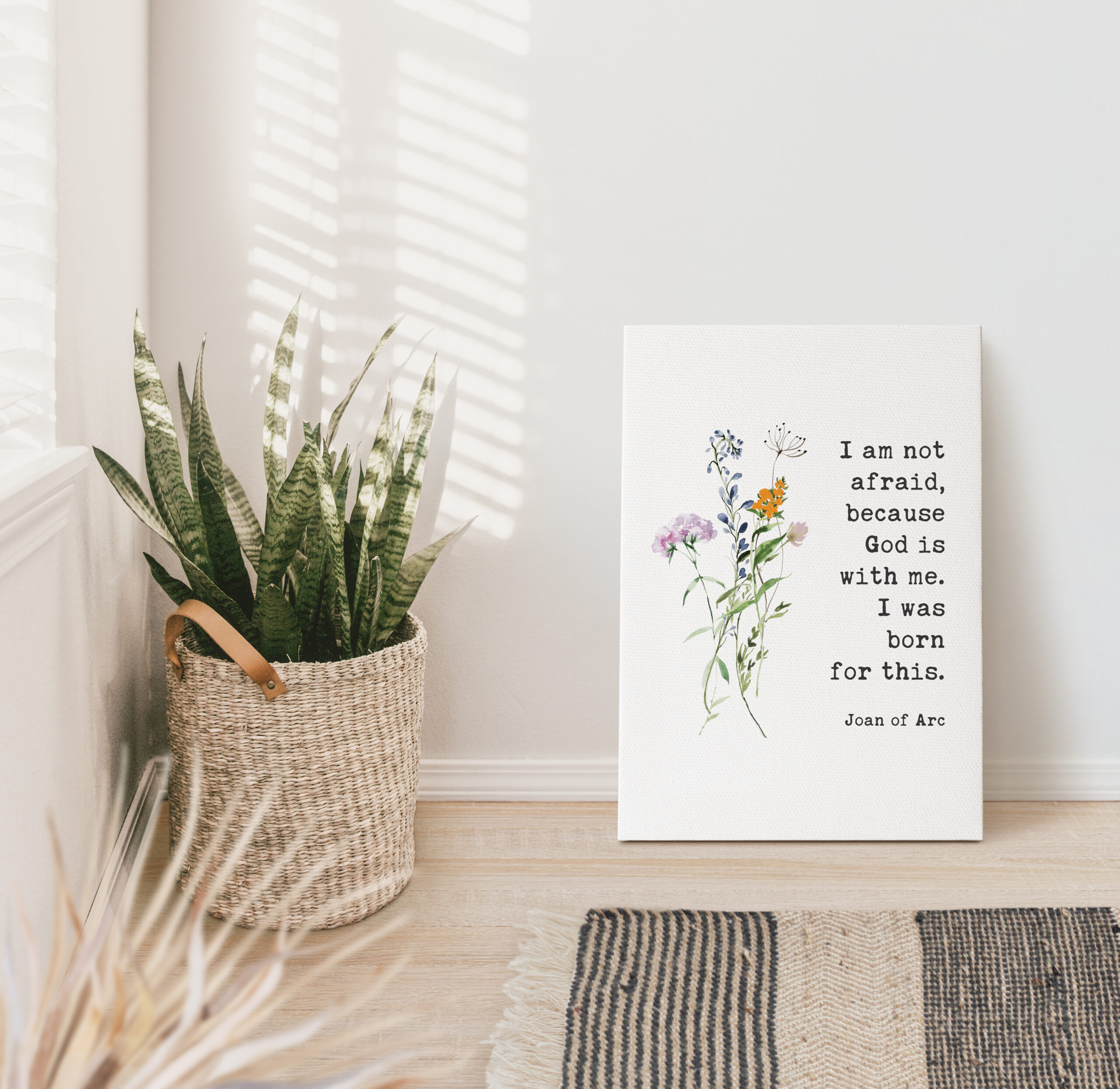 I am not afraid, because God is with me. I was born for this. Joan of Arc Quote Low Profile Mounted Canvas Typography Art Print - Image 5