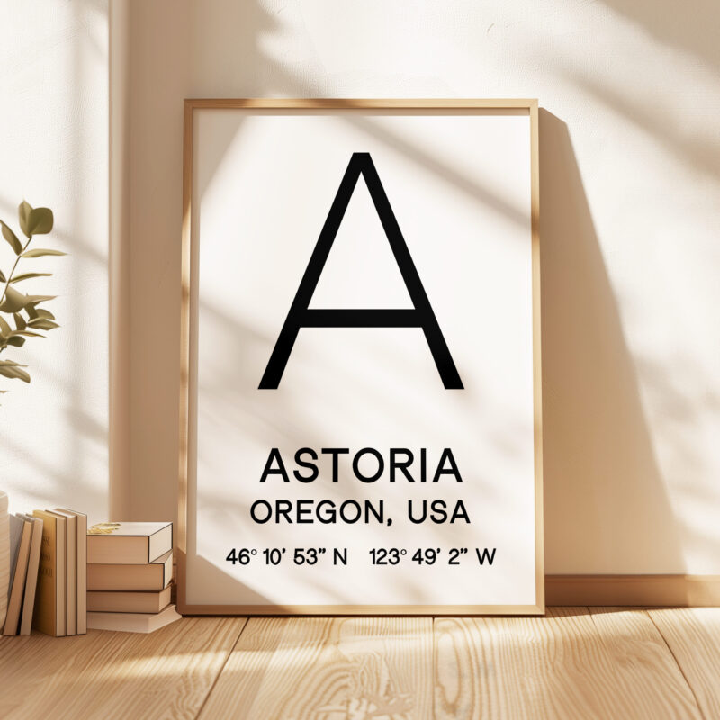 Astoria, Oregon with GPS Coordinates Typography Minimalist Art Print - Image 4