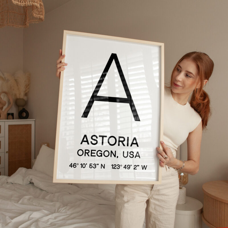 Astoria, Oregon with GPS Coordinates Typography Minimalist Art Print - Image 3