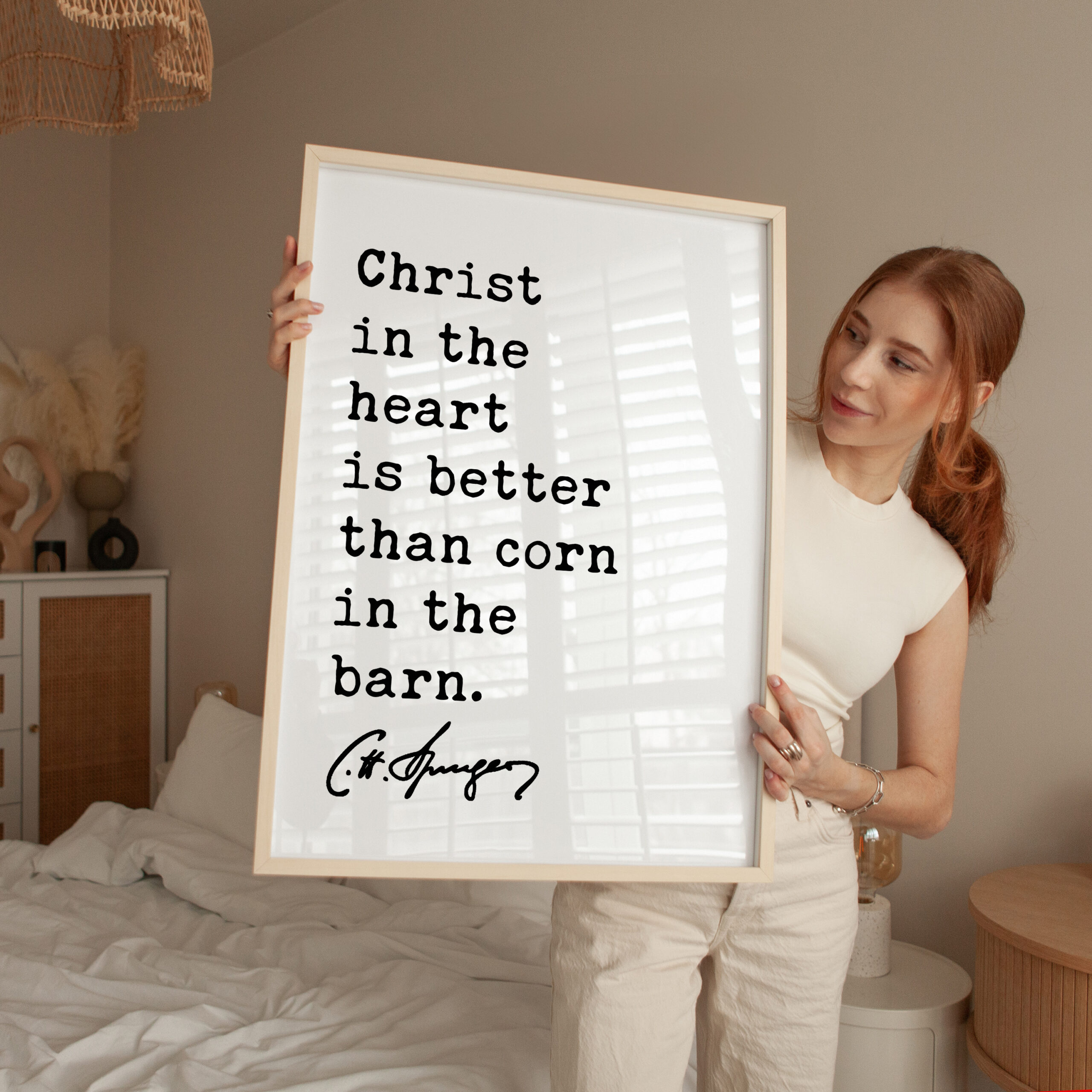 Charles Spurgeon Quote - Christ in the heart is better than corn in the barn. Typography Art Print - Image 4