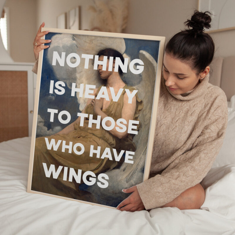 Nothing Is Heavy To Those Who Have Wings Typography Art Print with Winged Figure (1889) by Abbott Handerson Thayer - Image 3
