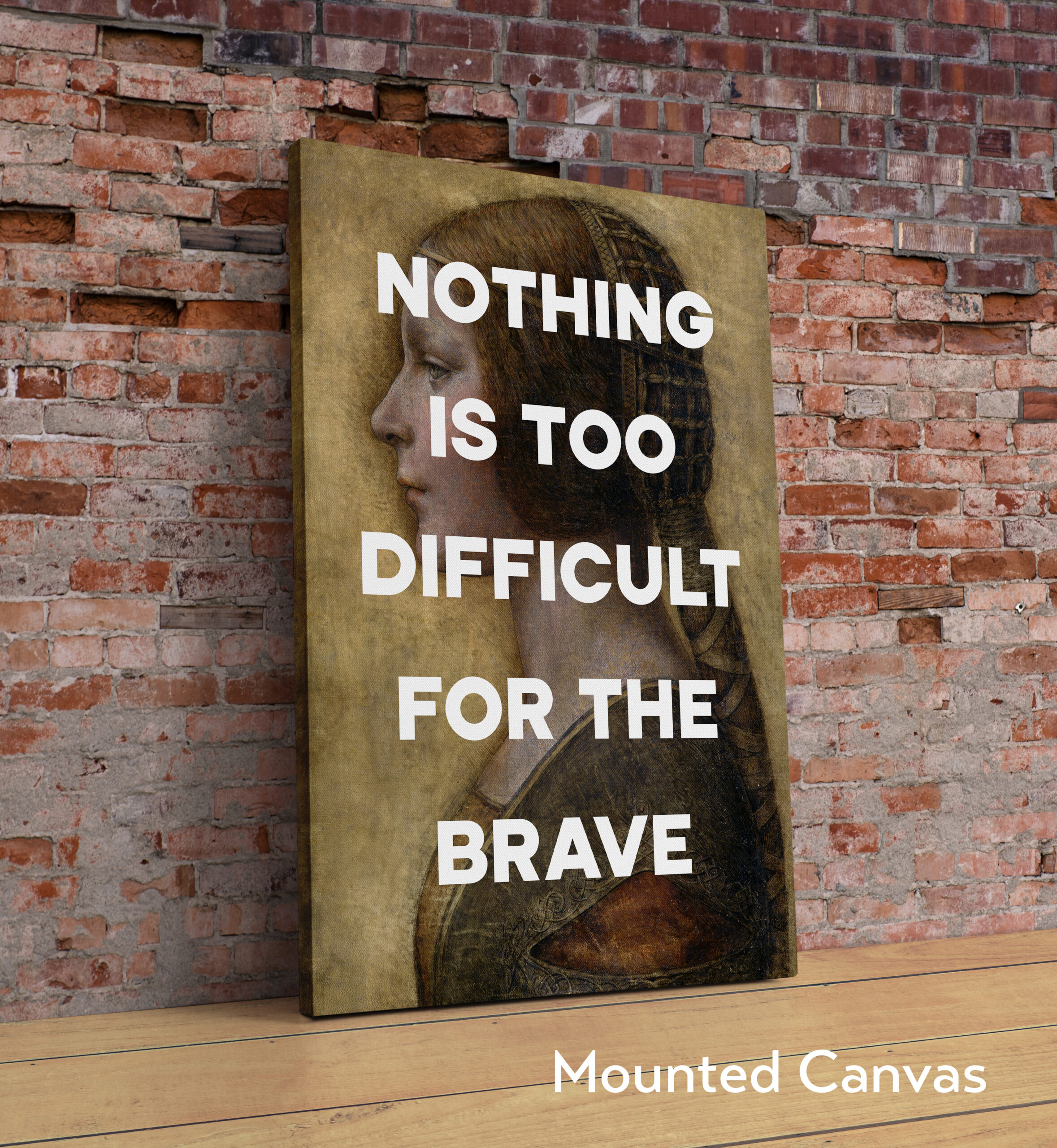 Nothing Is Too Difficult For The Brave Typography Art Print with Leonardo da Vinci's Profile of a Young Fiancée (1495) - Latin Quote - Image 2