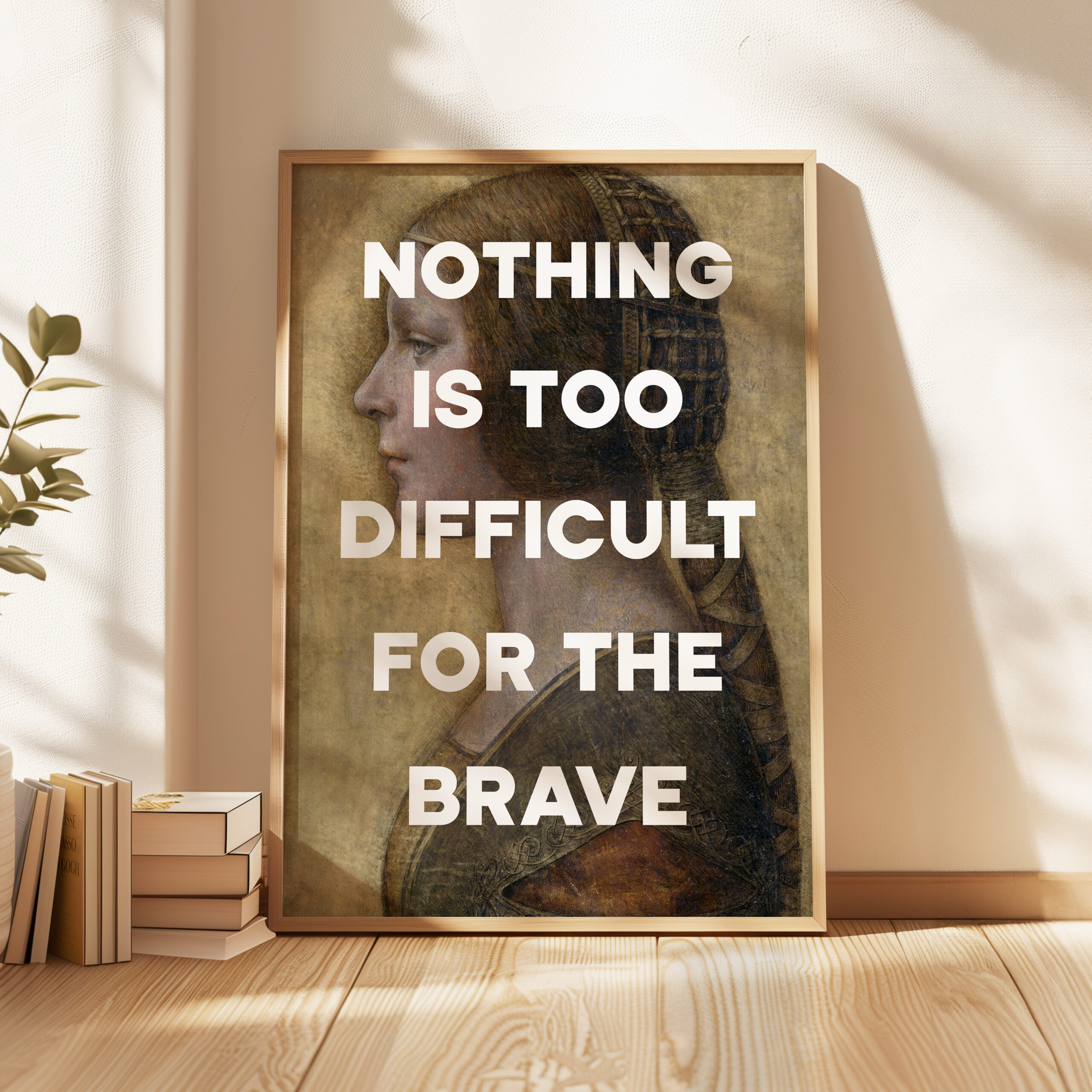 Nothing Is Too Difficult For The Brave Typography Art Print with Leonardo da Vinci's Profile of a Young Fiancée (1495) - Latin Quote - Image 5