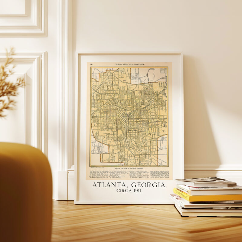 Atlanta, Georgia Vintage Street Map Circa 1911, World Atlas and Gazetteer Minimalist Art Print - Image 4