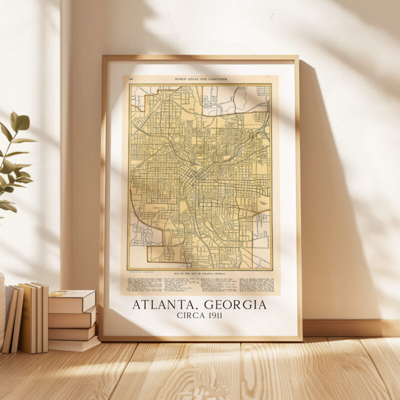 Atlanta, Georgia Vintage Street Map Circa 1911, World Atlas and Gazetteer Minimalist Art Print - Image 5