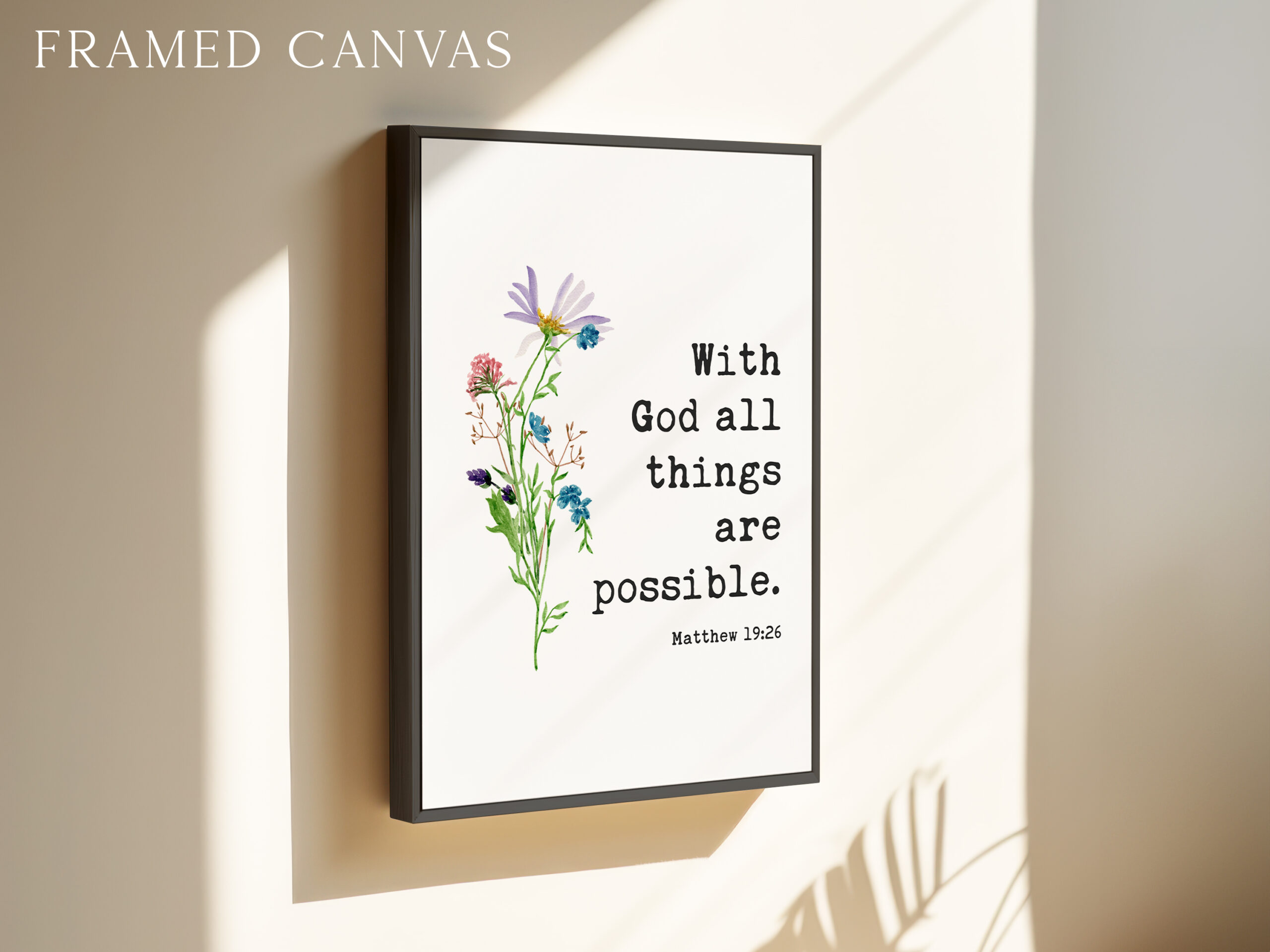 Matthew 19:26 Verse Print, With God All Things Are Possible, Christian Art, Floral - Image 3