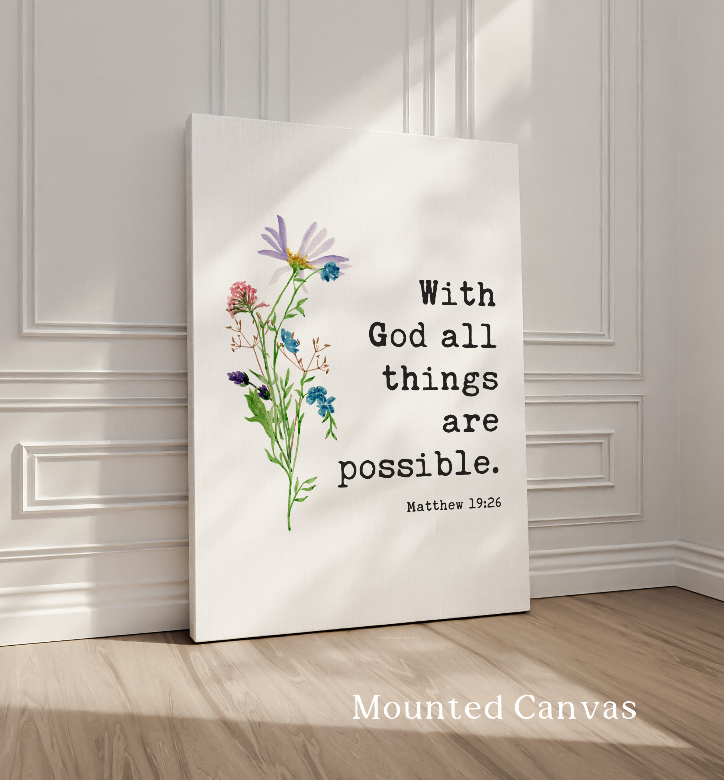 Matthew 19:26 Verse Print, With God All Things Are Possible, Christian Art, Floral - Image 2