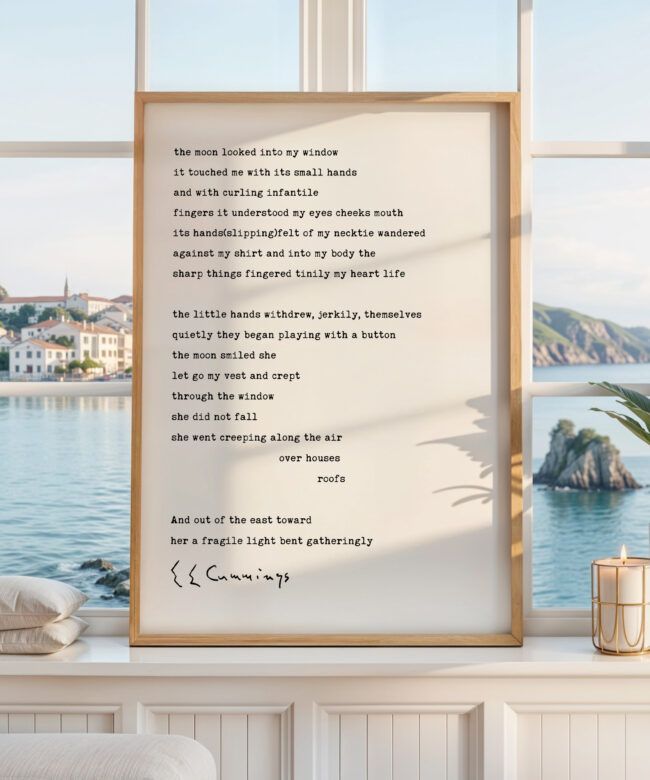 E E Cummings The Moon Looked Into My Window Print, Poetry Wall Art, Literary Typography Decor