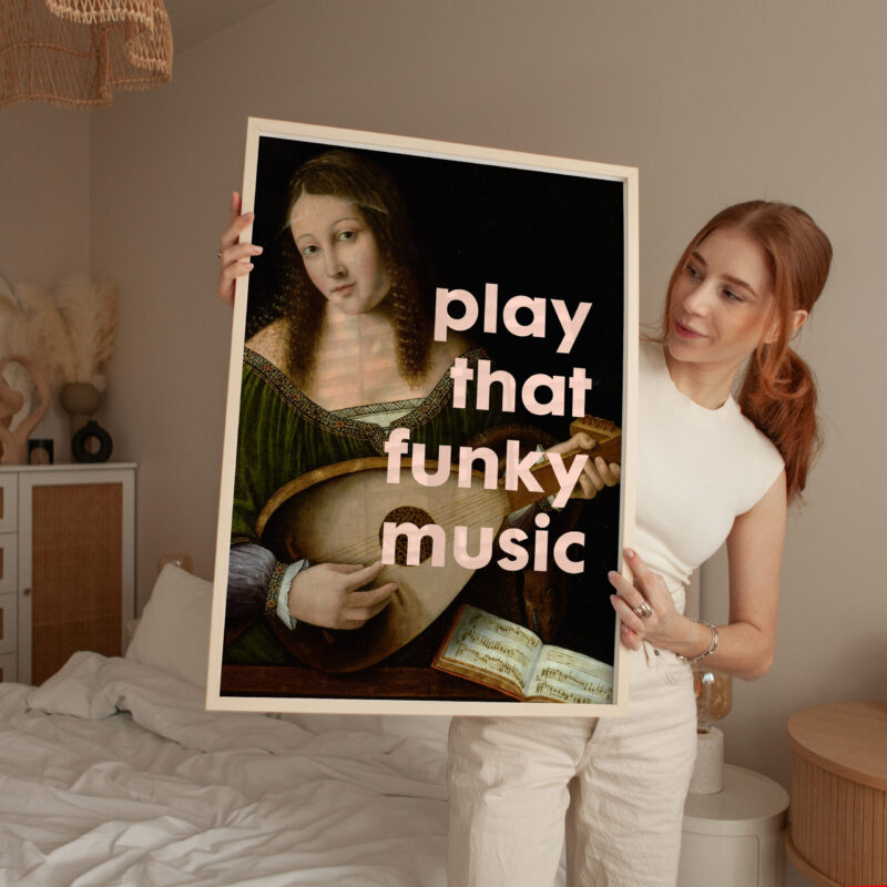 Play That Funky Music Typography Art Print with Lady Playing a Lute by Bartolomeo Veneto - Image 3