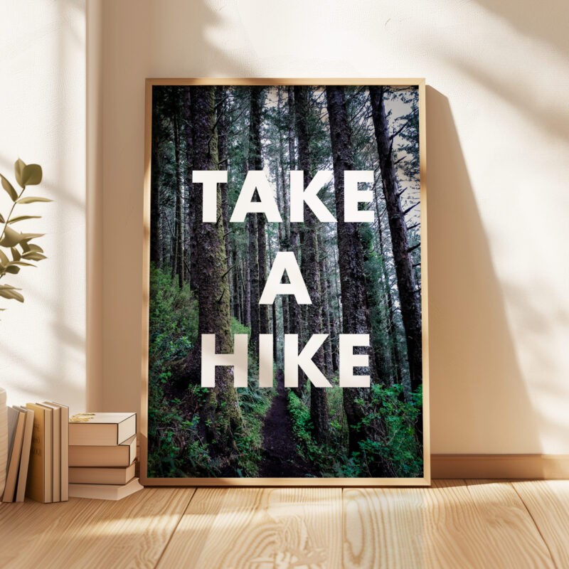 Take a Hike with Oregon Coast Trail with Sitka Spruce Trees Typography Art Print - Image 4