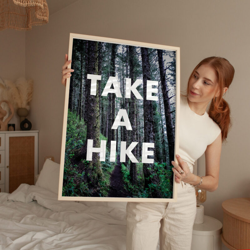 Take a Hike with Oregon Coast Trail with Sitka Spruce Trees Typography Art Print - Image 3