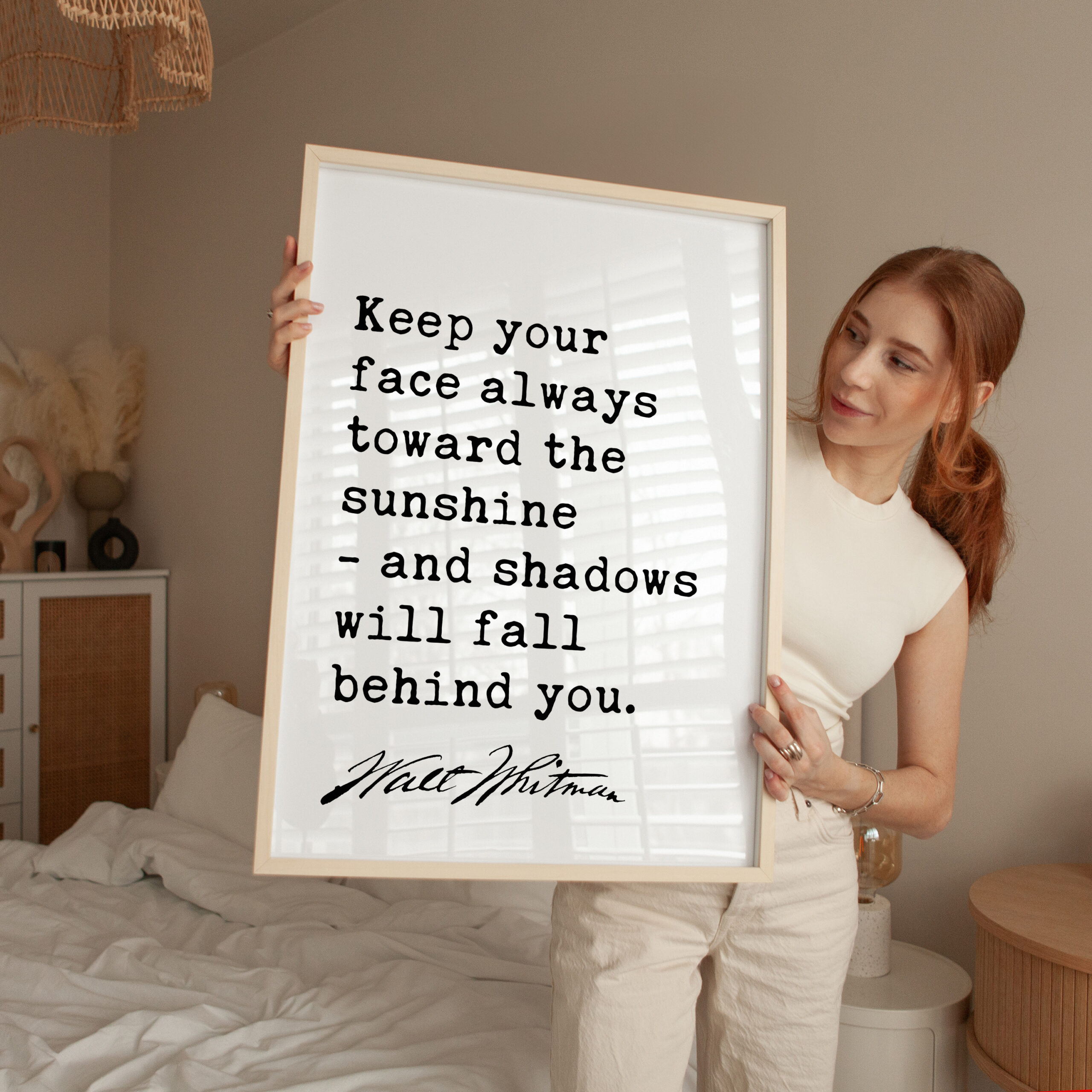 Keep your face always toward the sunshine - and shadows will fall behind you. - Walt Whitman Quote Typography Art Print - Image 3
