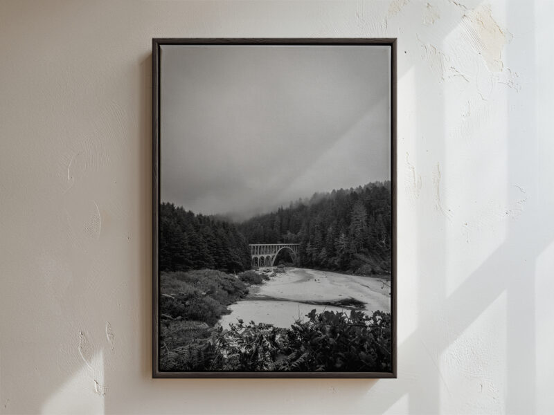 Cape Creek Bridge from Heceta Head, Oregon Coast • Framed Canvas • Black and White Photography - Image 2