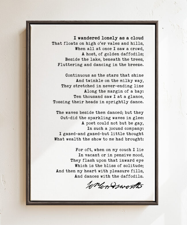I Wandered Lonely as a Cloud Poem by William Wordsworth Framed Canvas Art