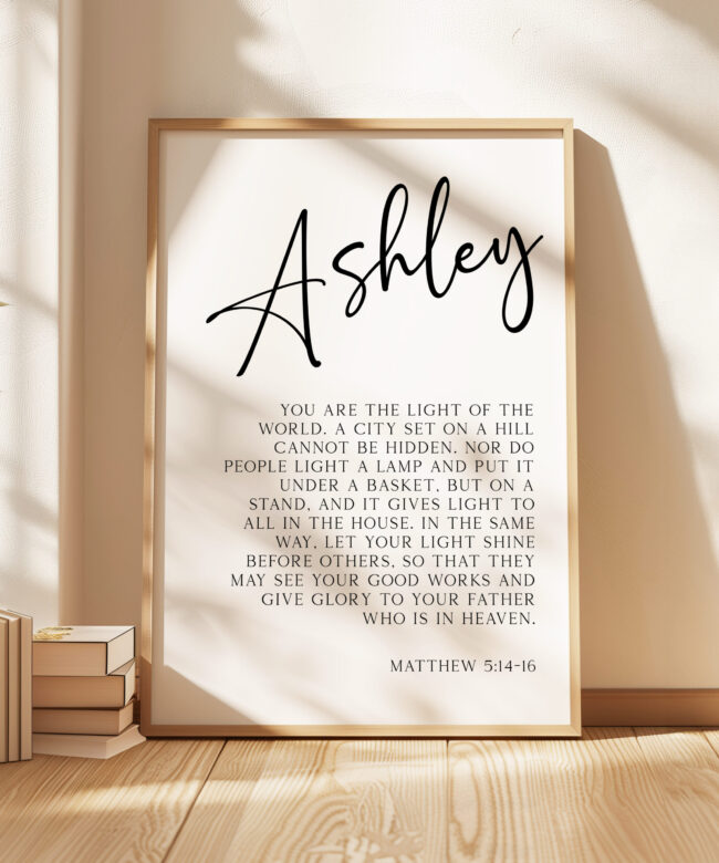 Matthew 5:14-16 • You are the light of the world... let your light shine before others. • Personalized with Name Typography Art Print