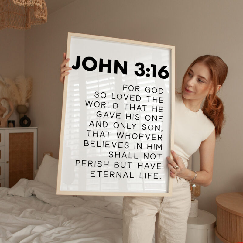 John 3:16, For God So Loved The World That He Gave His One and Only Son • Bible Verse • Scripture • Typography Art Print - Image 3