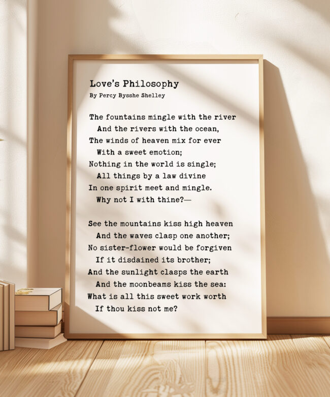 Love’s Philosophy Poem by Percy Bysshe Shelley • Typography Art Print