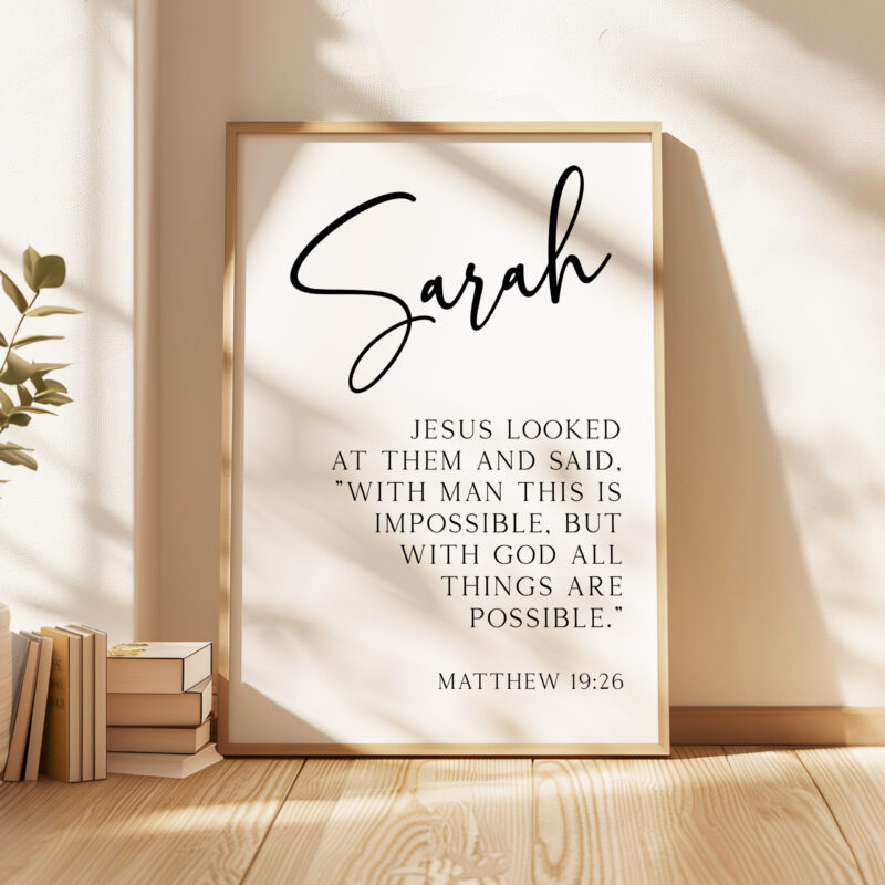 Matthew 19:26 "With man this is impossible, but with God all things are possible." • Personalized with Name • Typography Art Print - Image 4