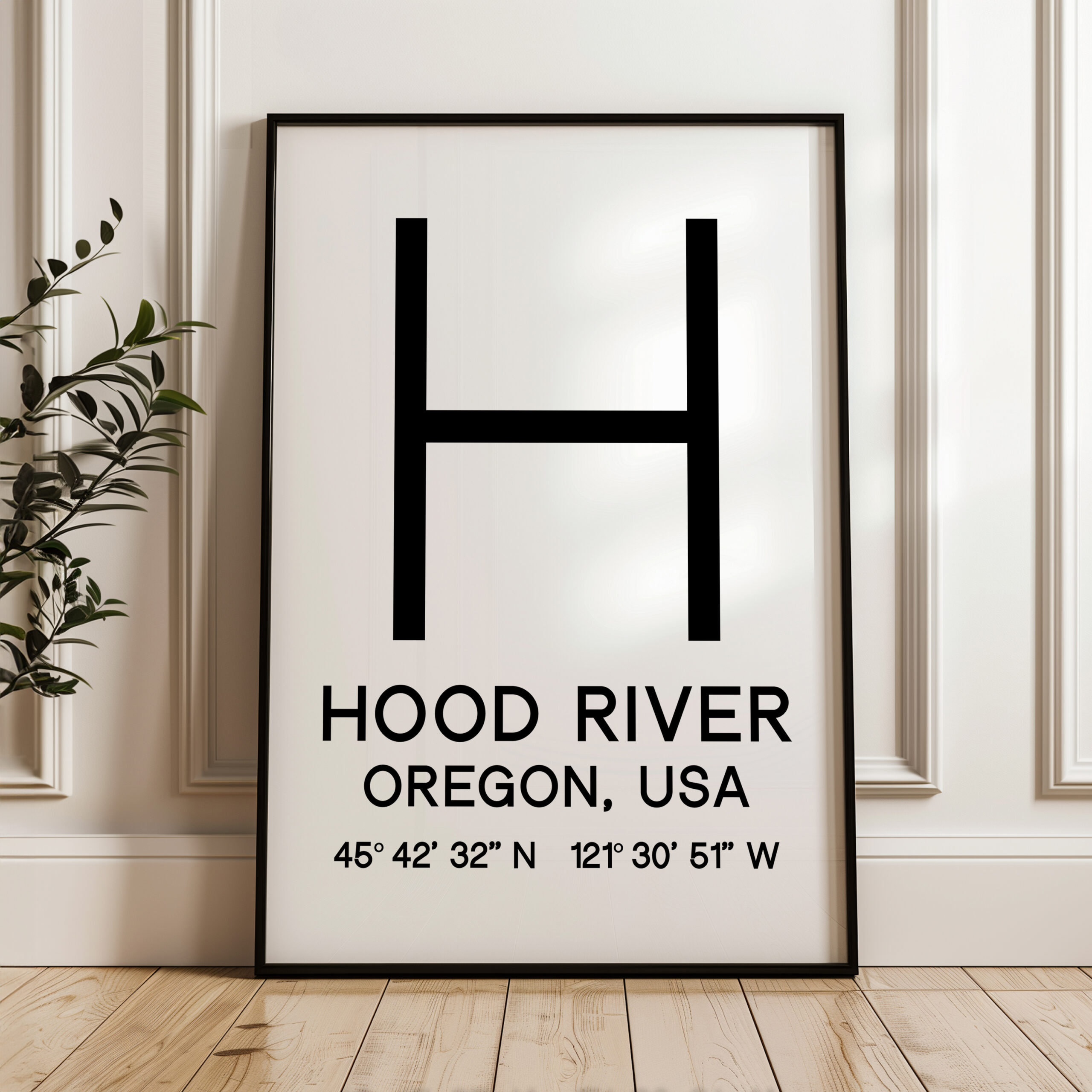 Hood River, Oregon with GPS Coordinates Typography Art Print • Minimalist Wall Art