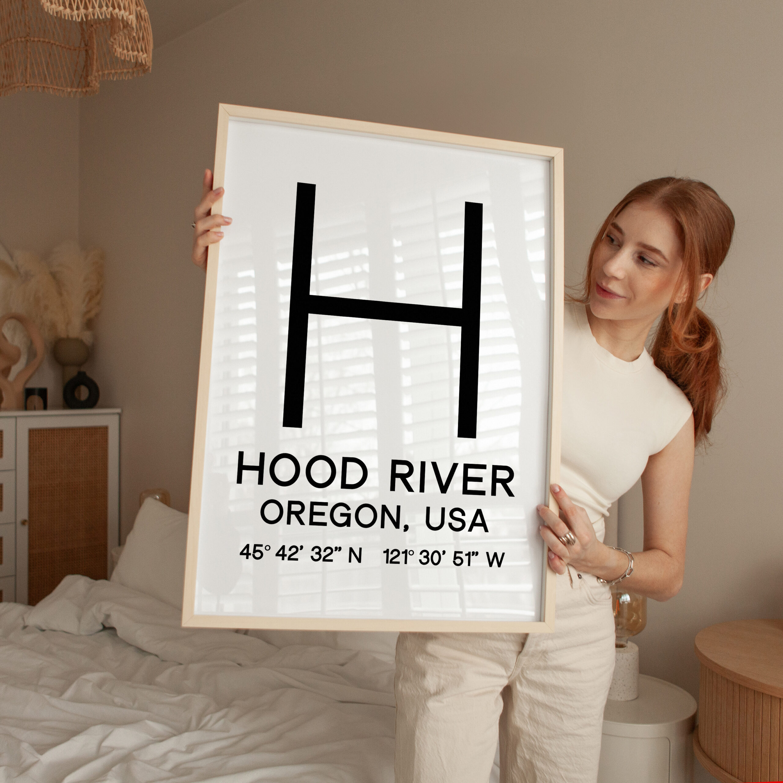 Hood River, Oregon with GPS Coordinates Typography Art Print • Minimalist Wall Art - Image 3