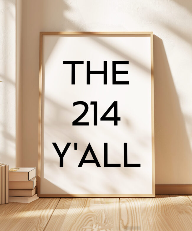 The 214 Y'all Minimalist Art Print • Dallas, Texas • Original Area Code • History • Culture