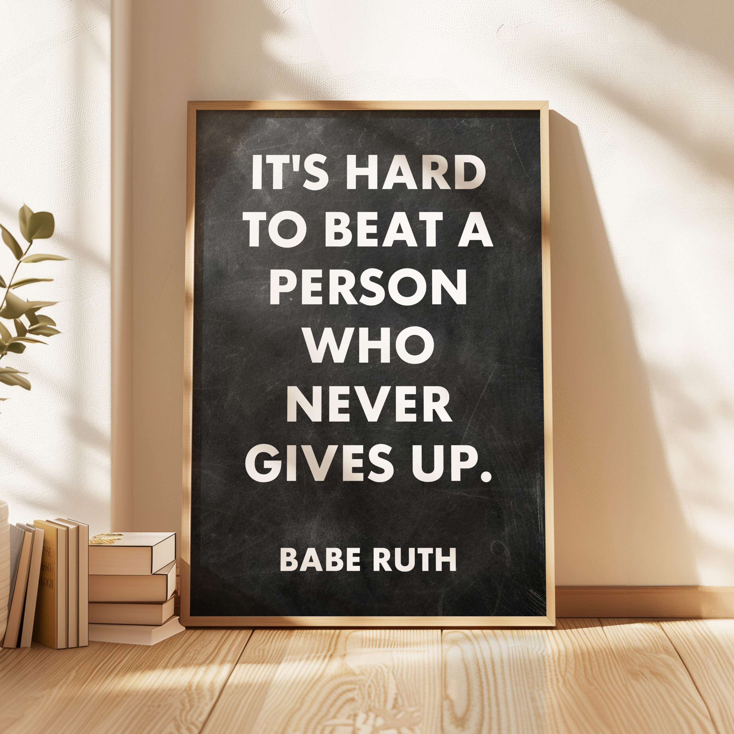 It's hard to beat a person who never gives up. Babe Ruth Quote Typography Art Print - Image 4