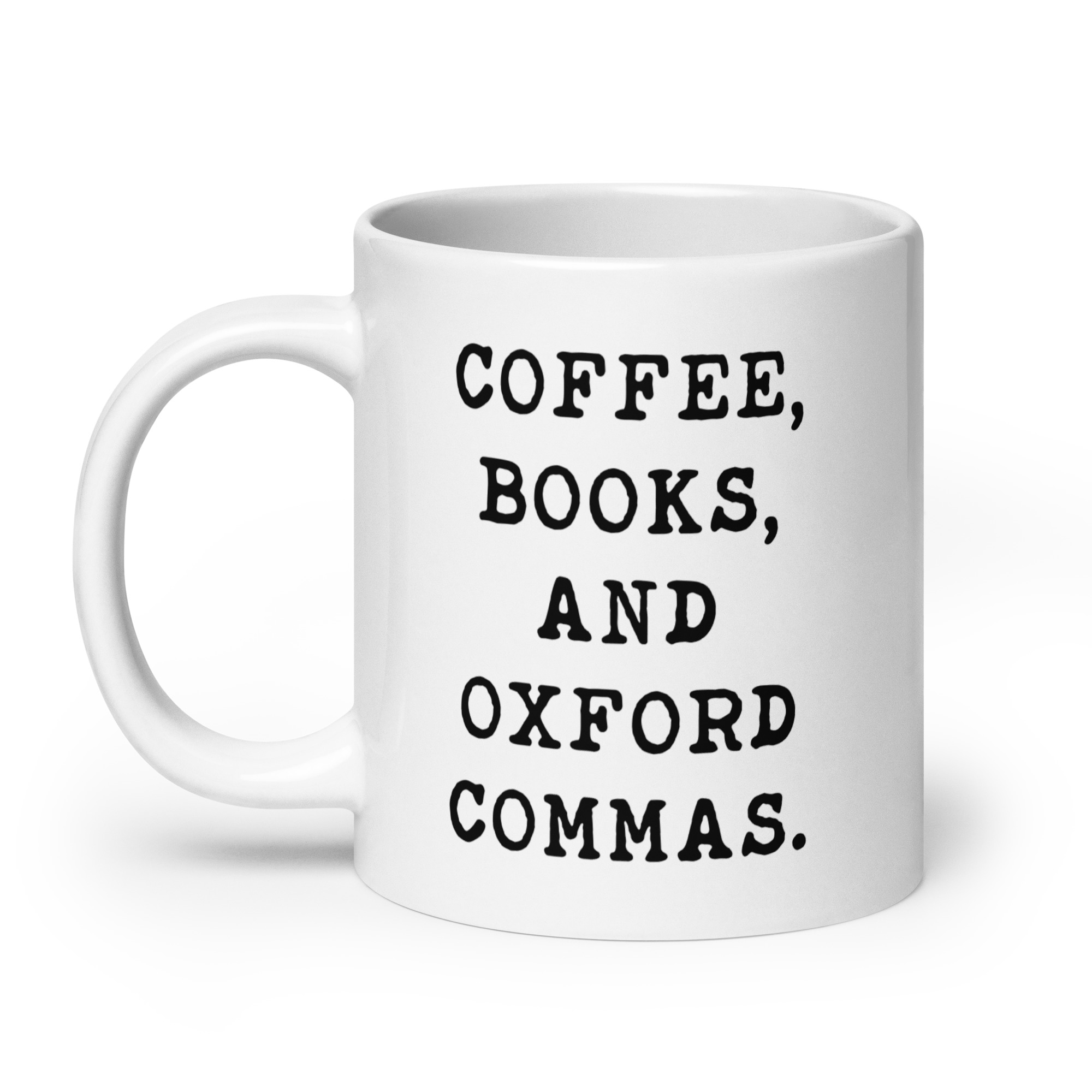 Coffee, Books, and Oxford Commas Typography Coffee Mug - Image 8
