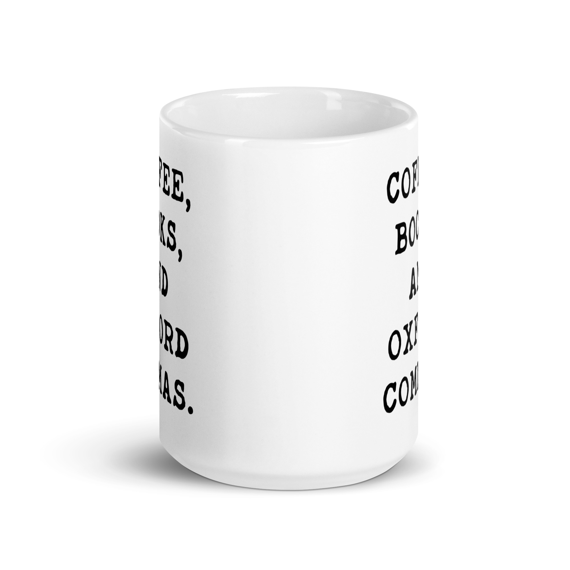 Coffee, Books, and Oxford Commas Typography Coffee Mug - Image 7