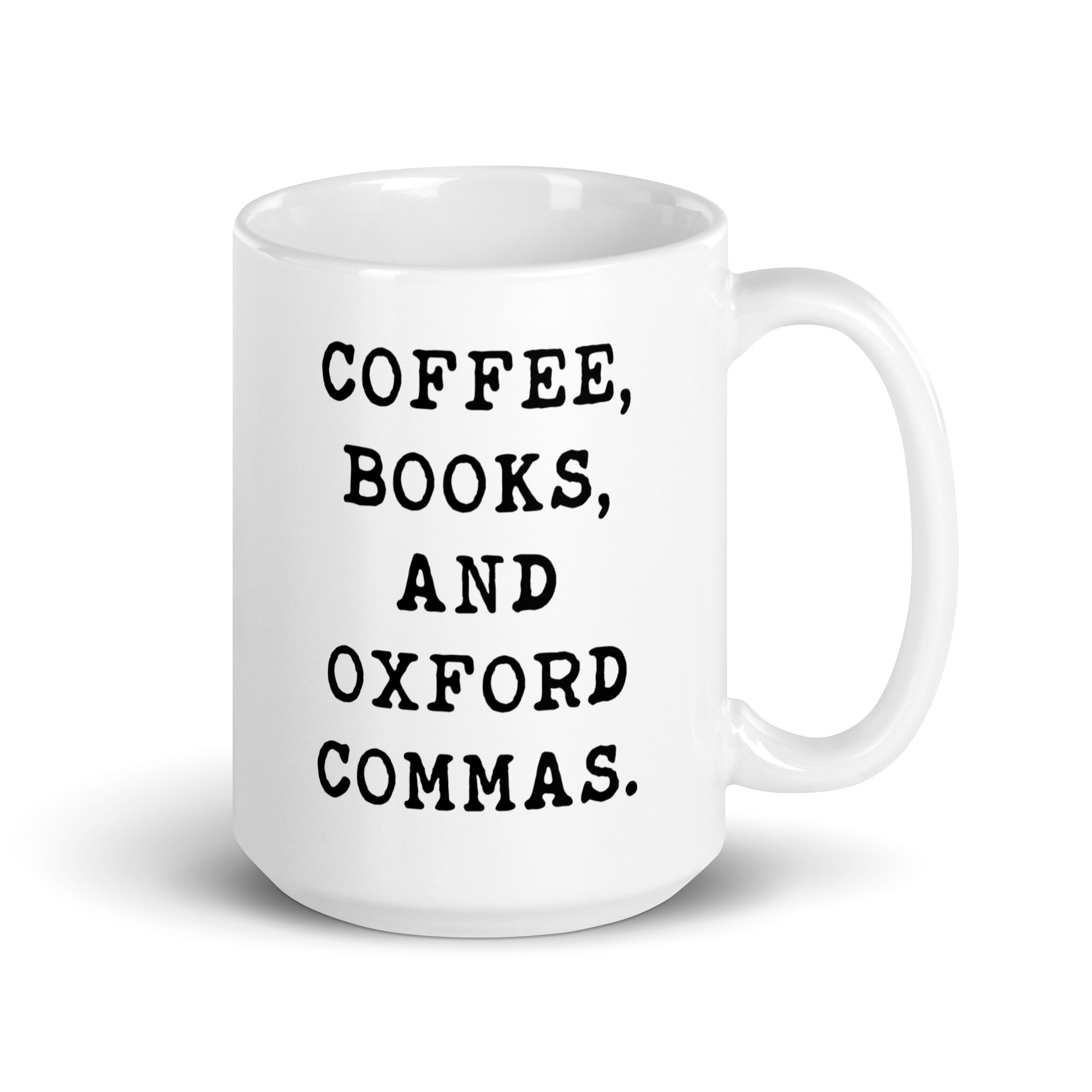 Coffee, Books, and Oxford Commas Typography Coffee Mug - Image 5