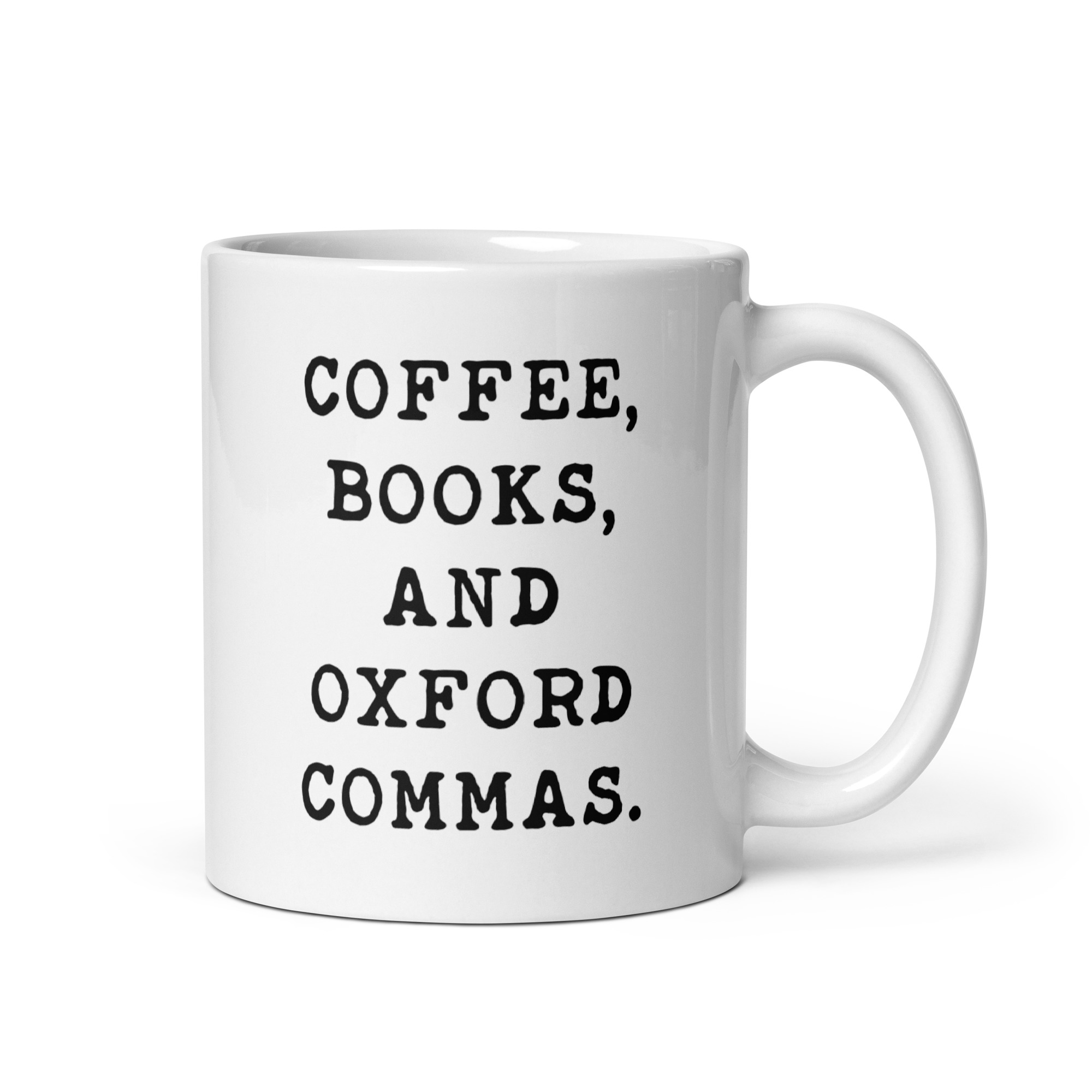Coffee, Books, and Oxford Commas Typography Coffee Mug - Image 2