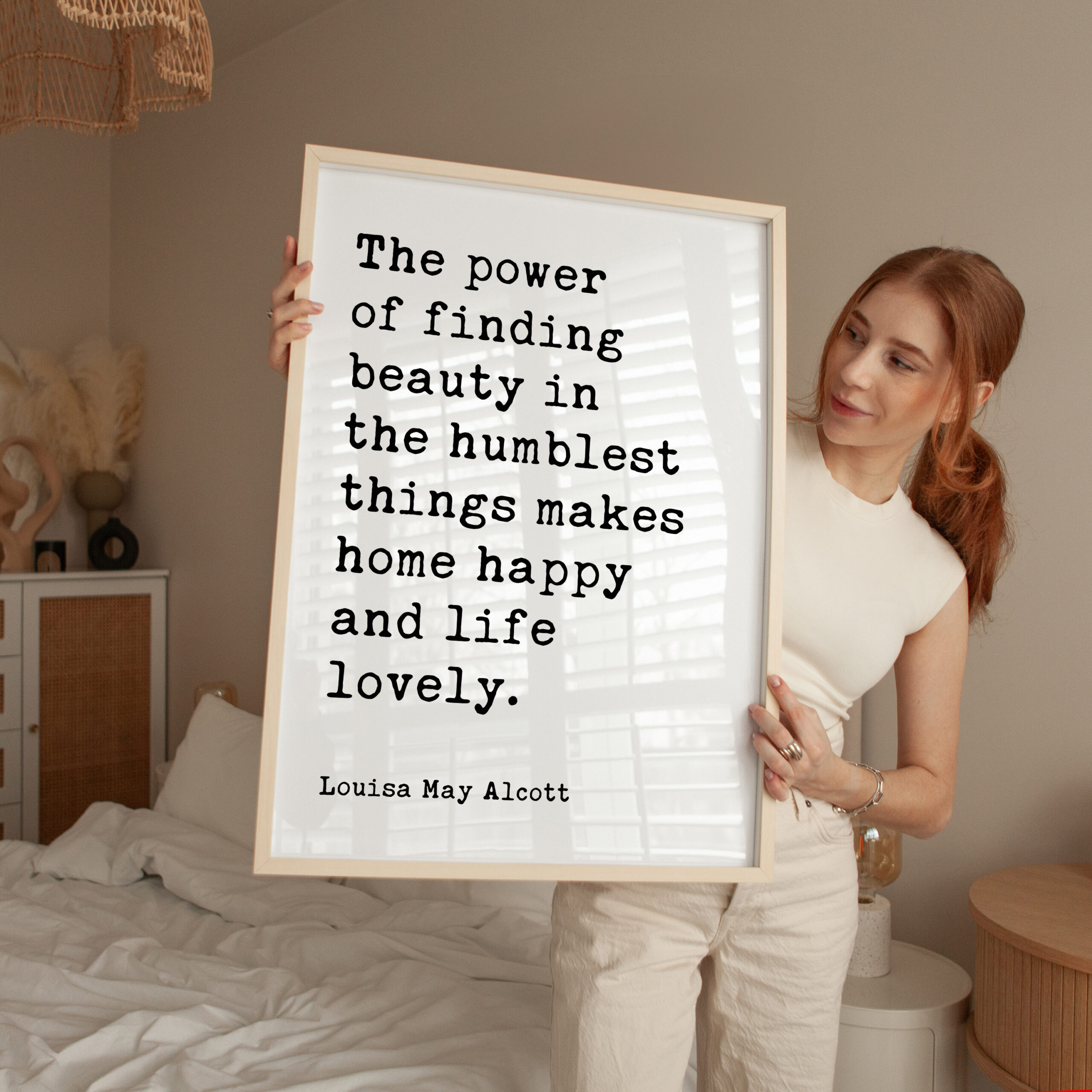 The power of finding beauty in the humblest things makes home happy and life lovely. • Louisa May Alcott • Typography Art Print - Image 3