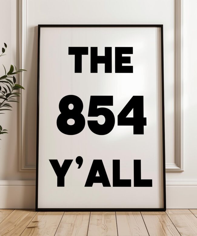 The 854 Y'all Minimalist Typography Art Print • South Carolina Area Code • Charleston • Low Country • Hilton Head • Myrtle Beach
