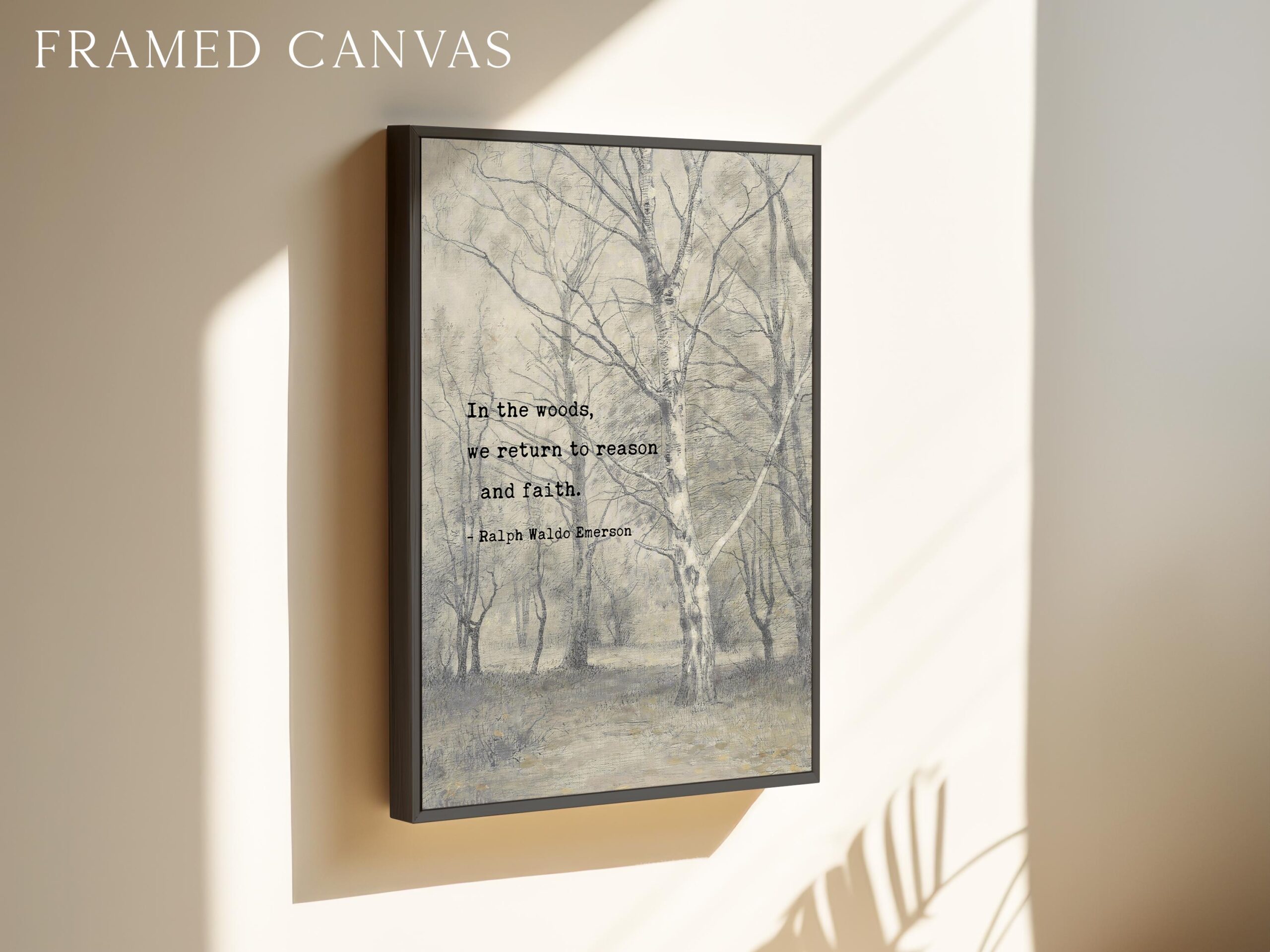 In the woods, we return to reason and faith. • Ralph Waldo Emerson Quote • Bos met berkebomen • Typography Art Print • Nature (1836) - Image 3