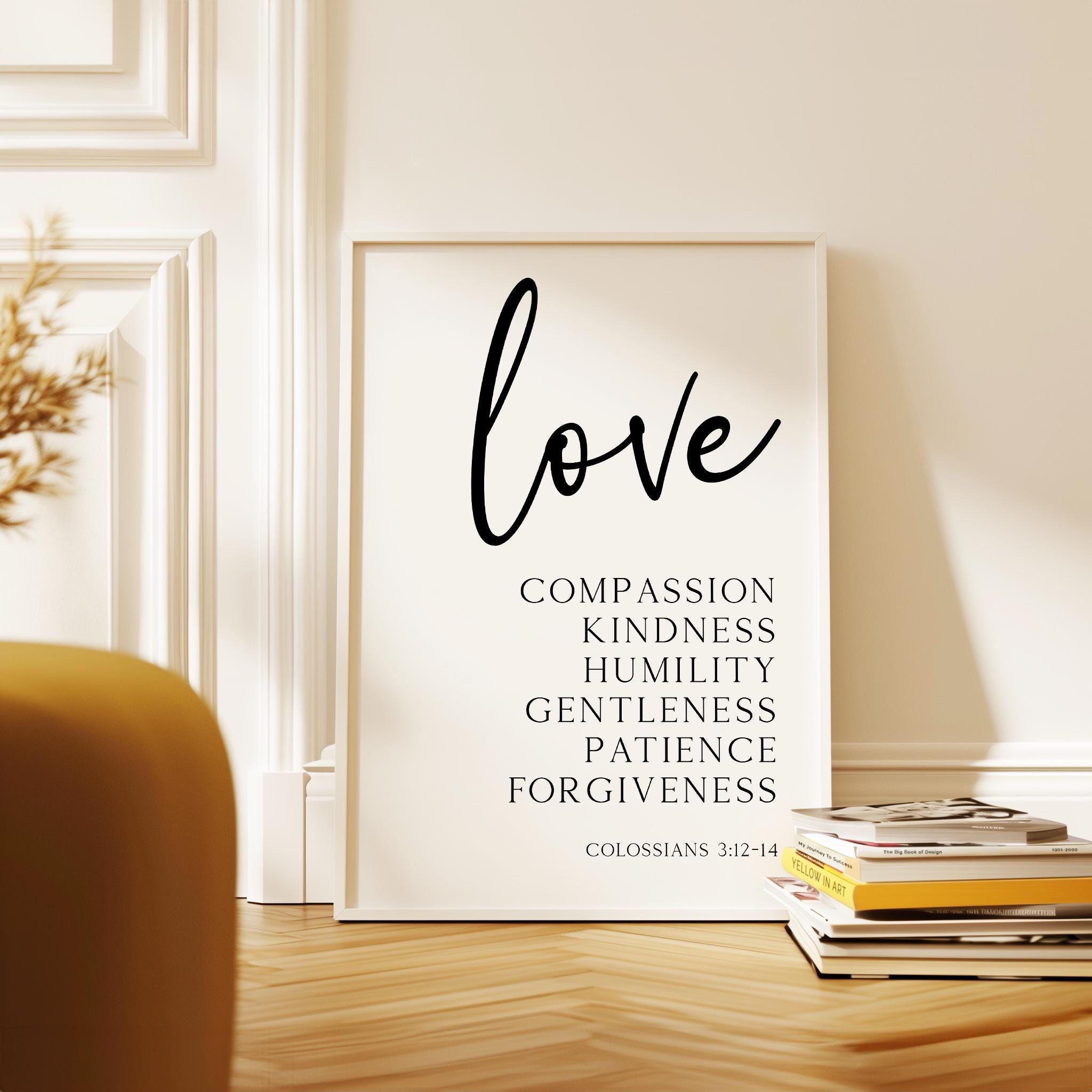 Love, Compassion, Kindness, Humility, Gentleness, Patience, Forgiveness • Colossians 3:12-14 • Typography Art Print • Weddings • Baptisms - Image 7