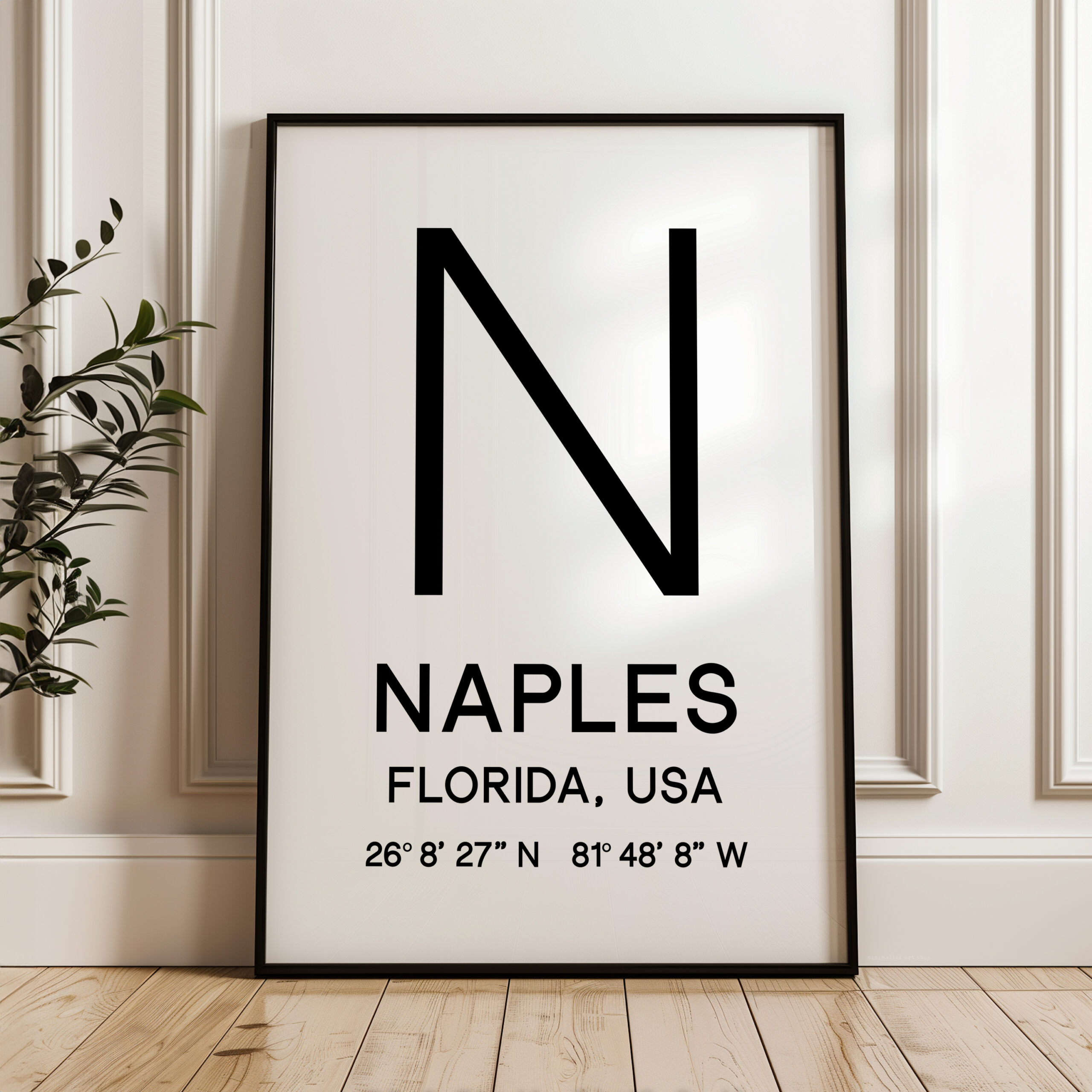 Naples, Florida with GPS Coordinates Minimalist Art Print