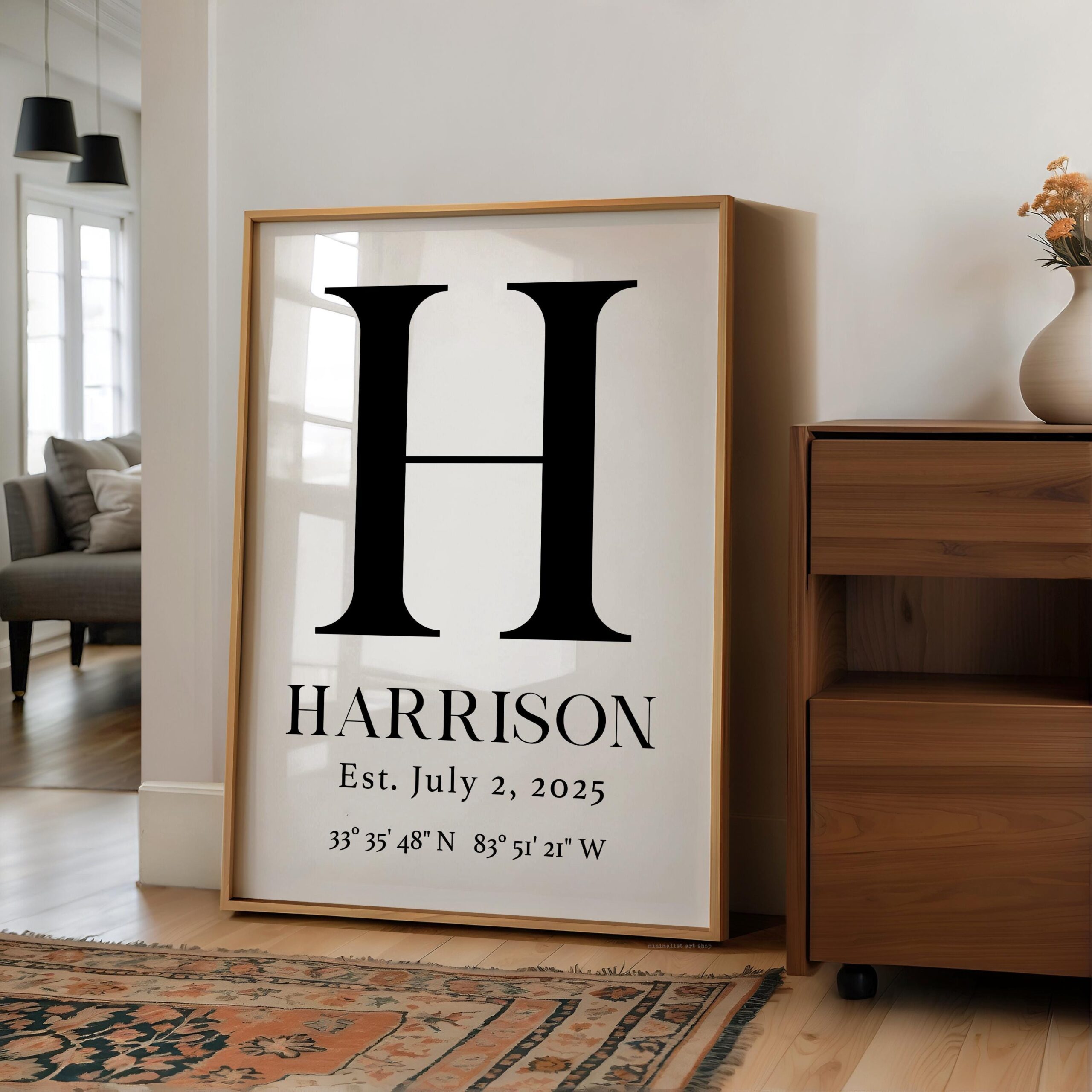 Personalized Family Monogram Sign with Name, Established Date, GPS • Typography Art Print • Great for Housewarmings, Anniversaries, Weddings - Image 6