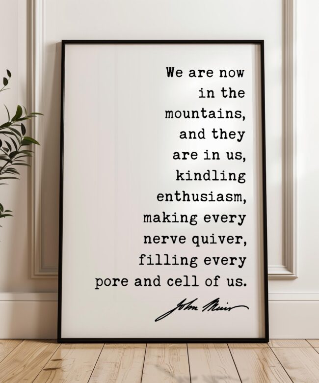 We are now in the mountains, and they are in us, kindling enthusiasm... John Muir Quote Typography Art Print • My First Summer in the Sierra