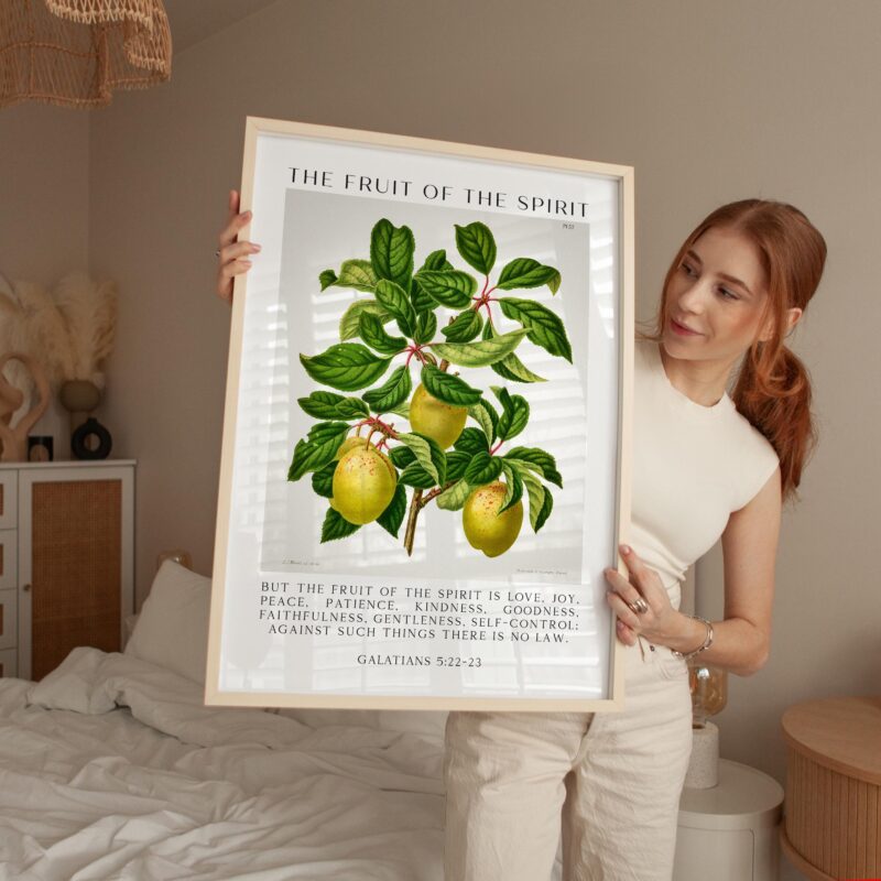 Fruit of the Spirit Typography Wall Art – Galatians 5:22–23 Scripture Print – Christian Botanical Plum Illustration Home Décor - Image 4