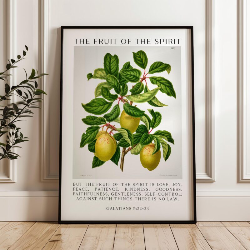 Fruit of the Spirit Typography Wall Art – Galatians 5:22–23 Scripture Print – Christian Botanical Plum Illustration Home Décor - Image 6