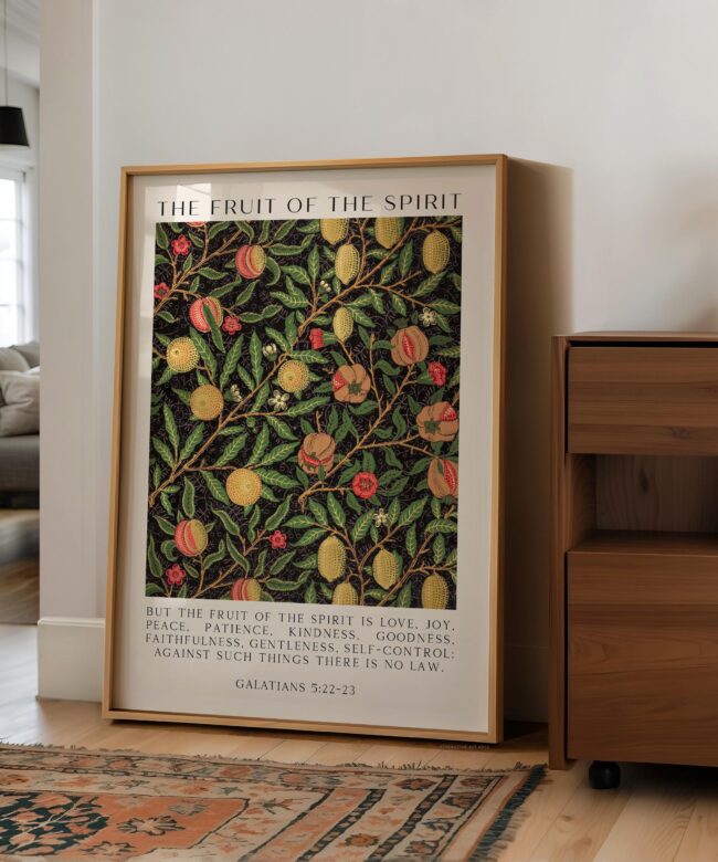Fruit of the Spirit •  But the fruit of the Spirit is love, joy, peace, patience, kindness • Galatians 5:22-23 • Typography Art Print