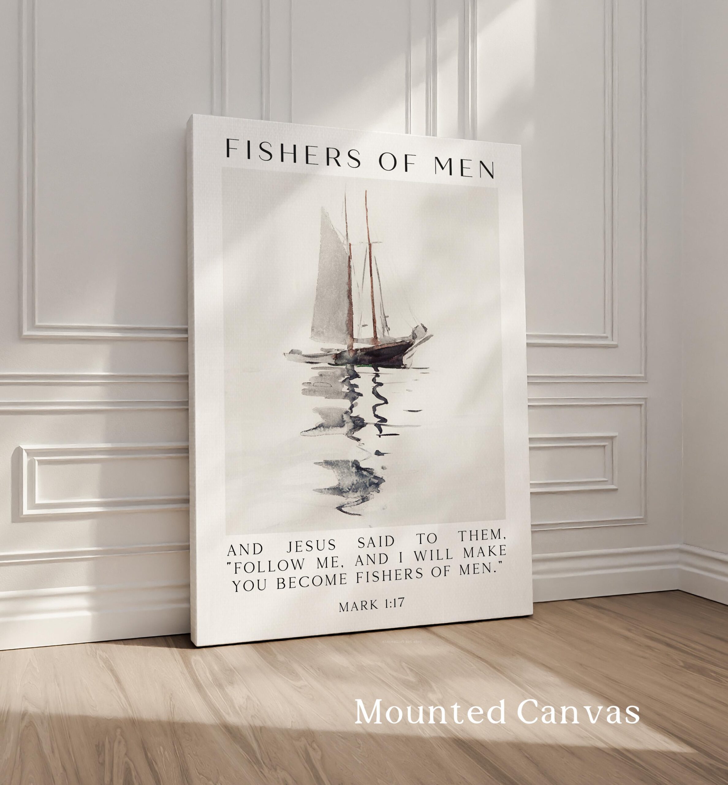 Fishers of Men Wall Art – Mark 1:17 Scripture Print – Christian Nautical Typography Artwork for Home & Church Décor - Image 2