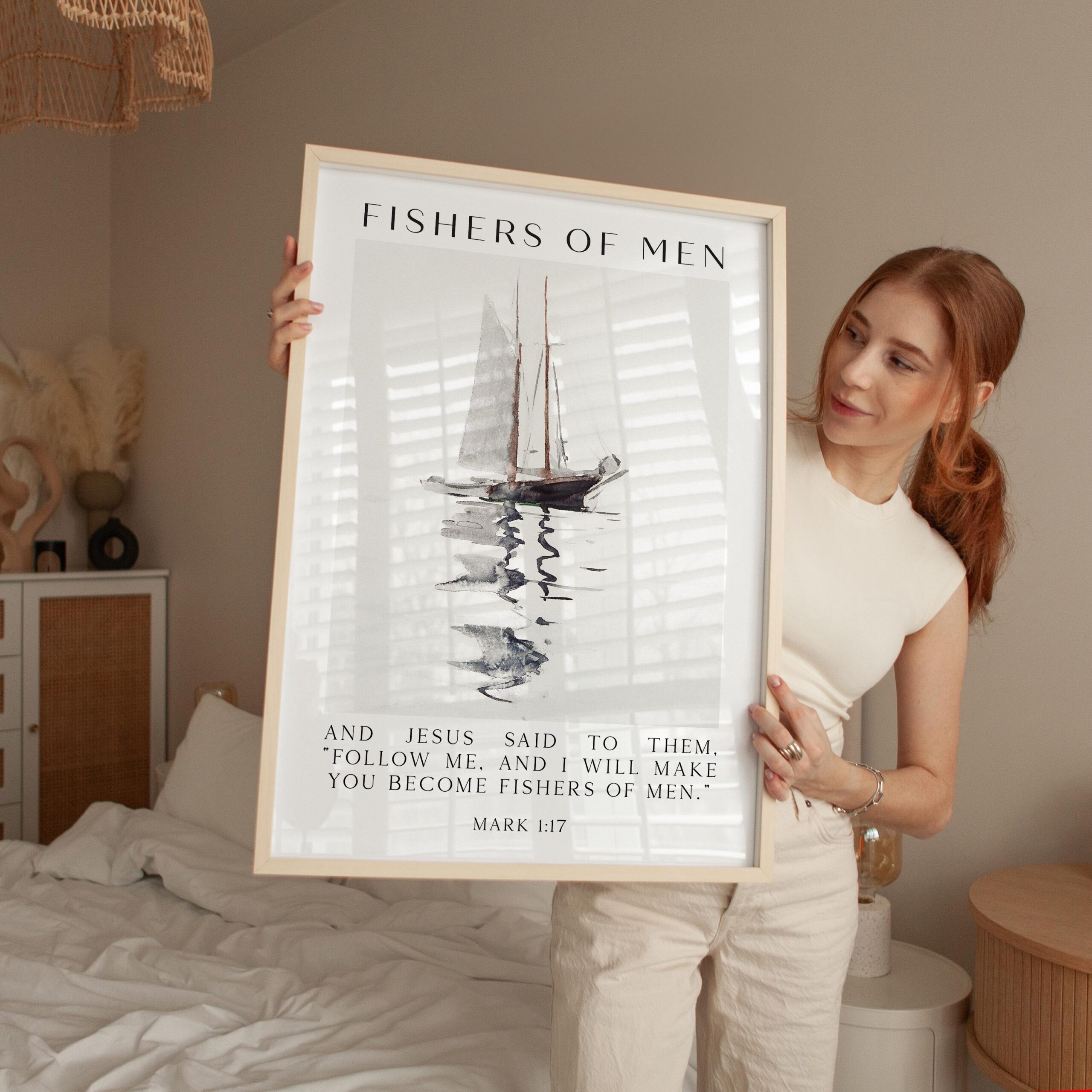 Fishers of Men Wall Art – Mark 1:17 Scripture Print – Christian Nautical Typography Artwork for Home & Church Décor - Image 4