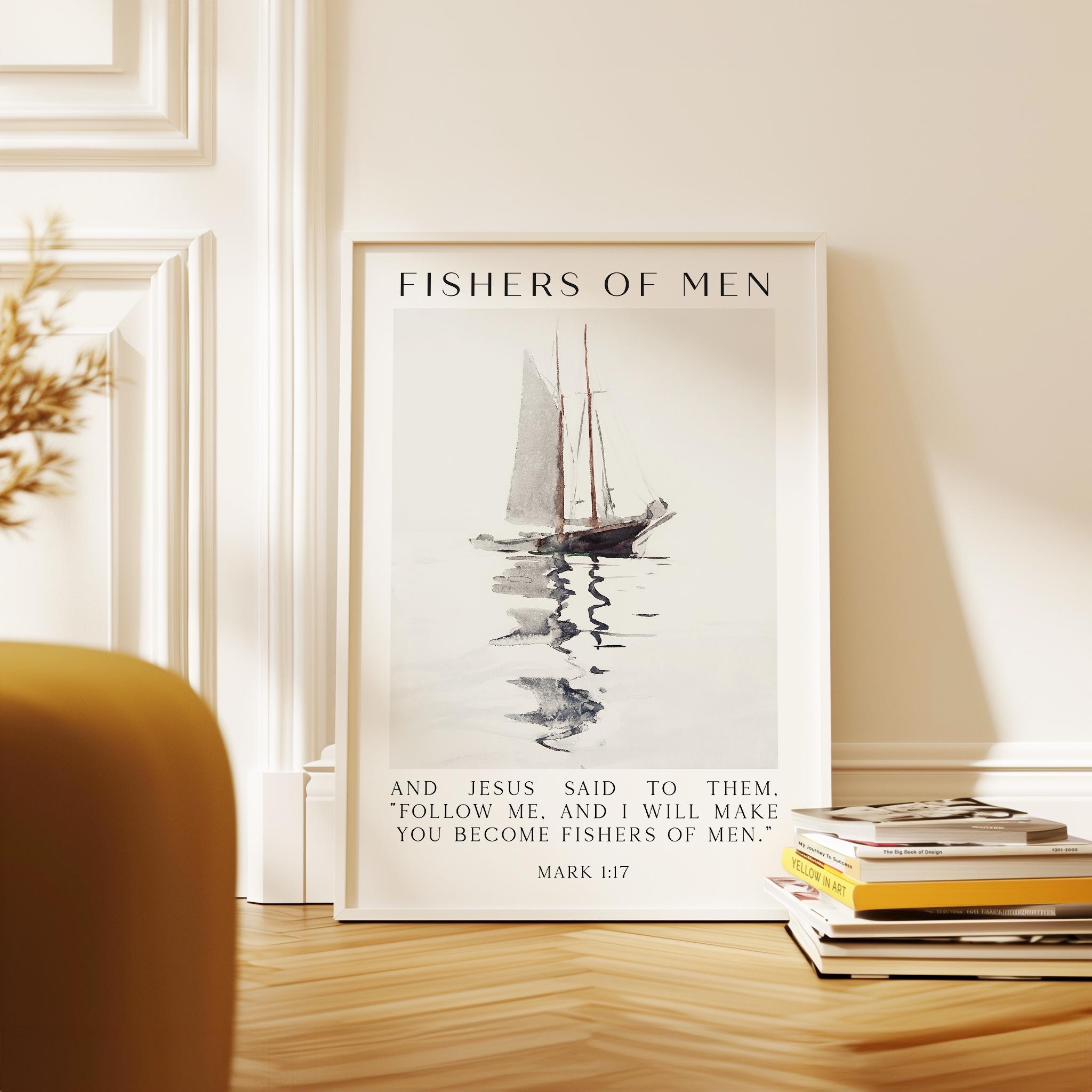 Fishers of Men Wall Art – Mark 1:17 Scripture Print – Christian Nautical Typography Artwork for Home & Church Décor - Image 5