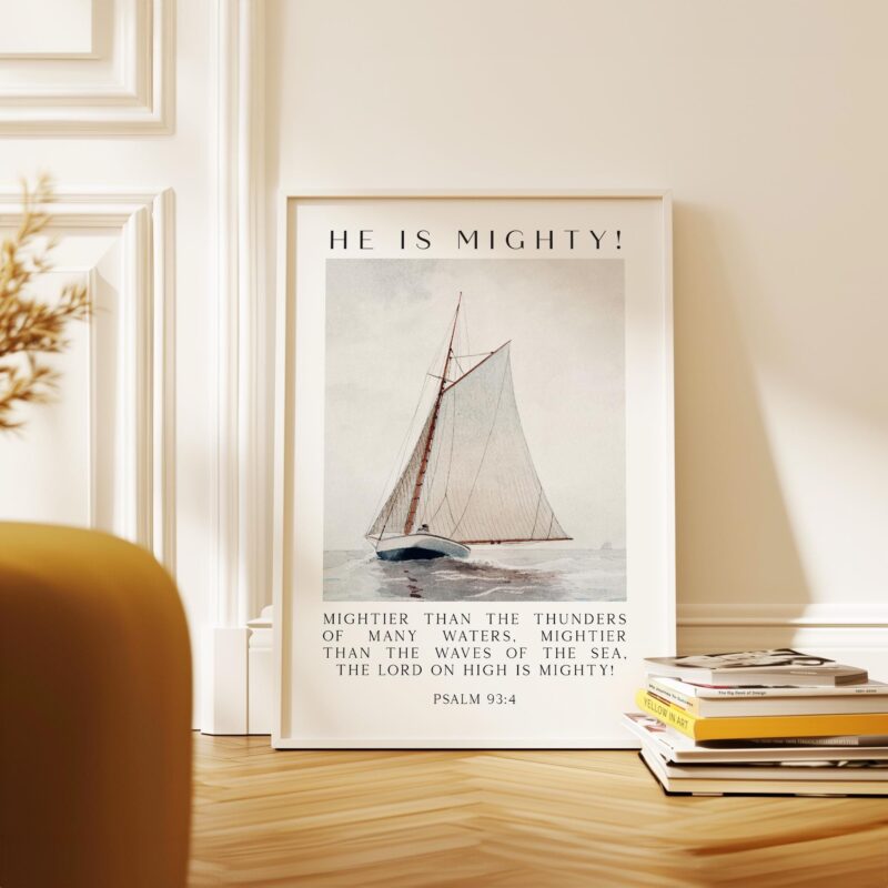 Psalm 93:4 Wall Art – He Is Mighty Scripture Print – Christian Nautical Typography Artwork for Home & Church Décor - Image 4
